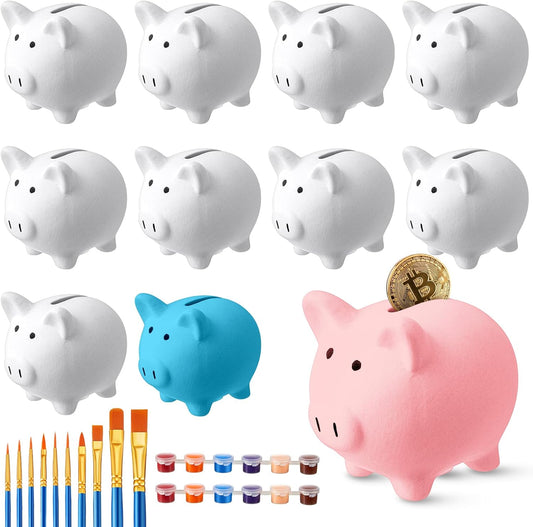 12 Pcs DIY Ceramic Piggy Banks for Creative Kids Aged 8