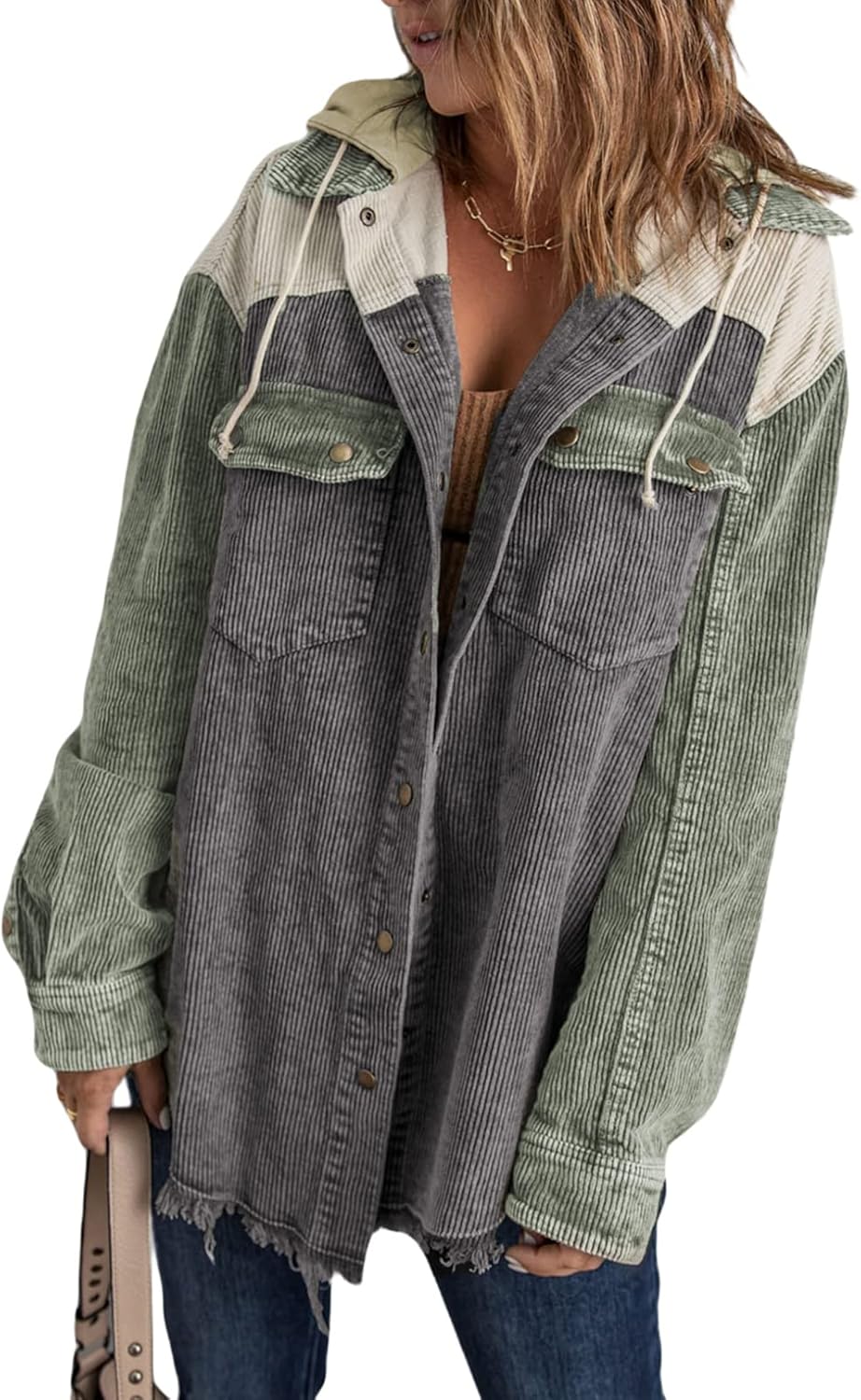 Dokotoo Womens Fall Corduroy Shacket Jacket with Hood and Pockets