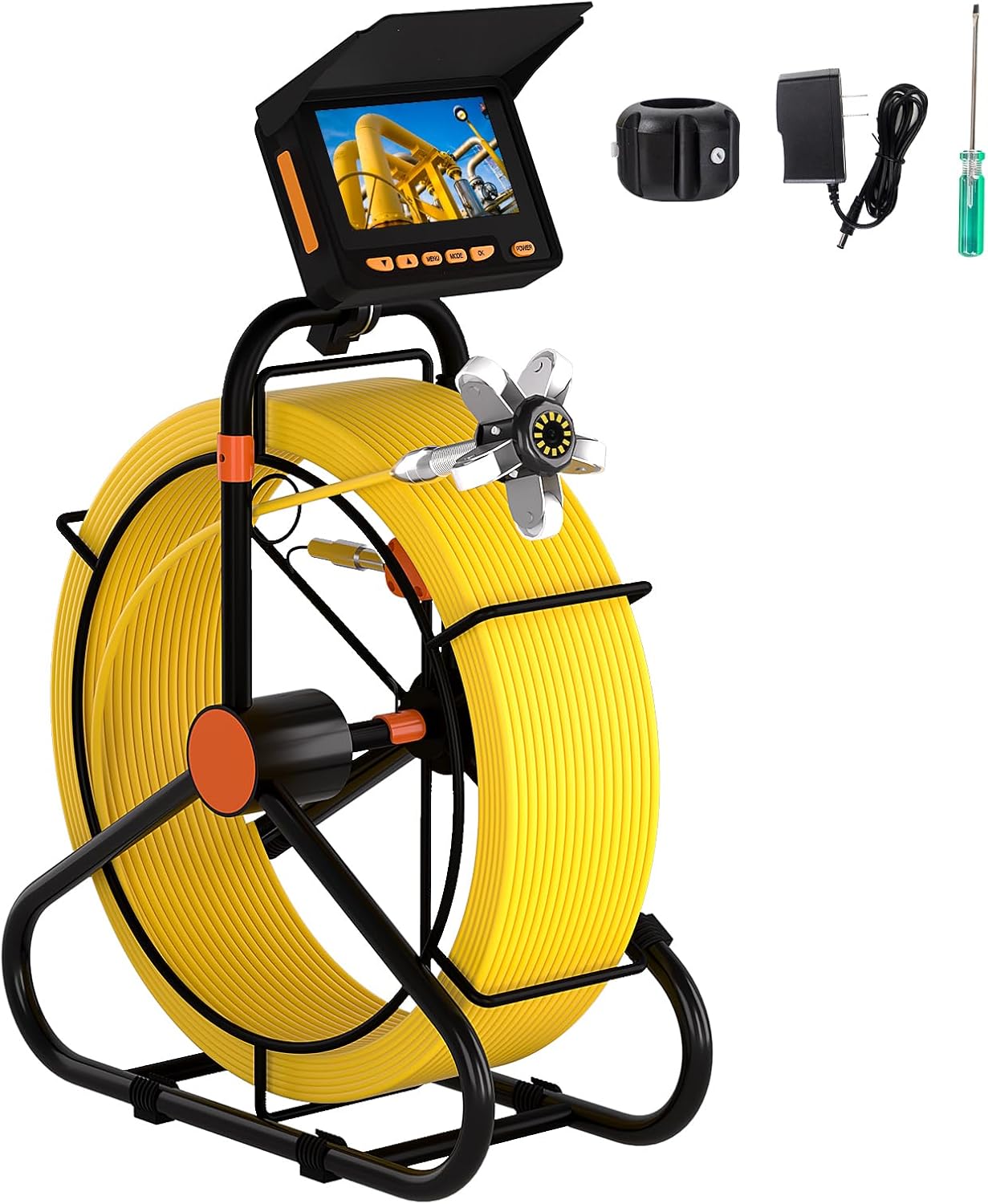 Sewer Camera Snake 150ft with 8500mAh Battery and 12 Lights