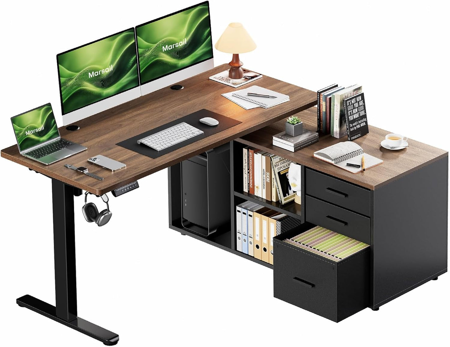 Modern Electric Standing Desk: Height Adjustable with File Cabinet