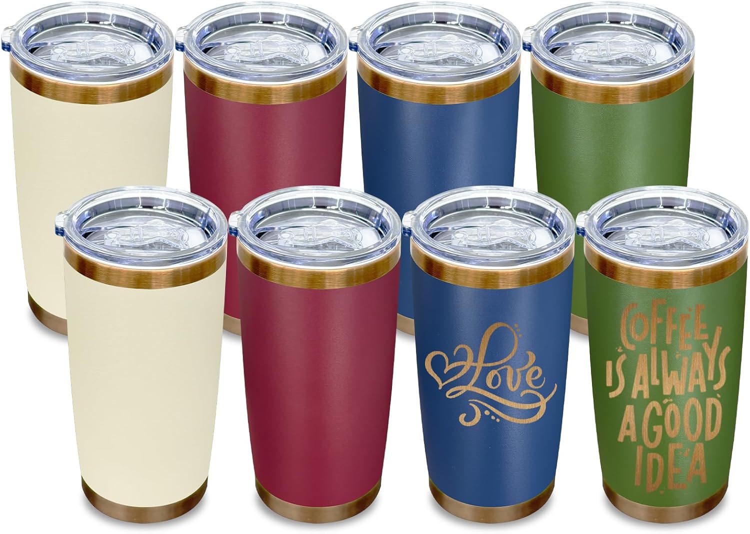 20 oz Stainless Steel Tumbler Bulk 8 Pack for Hot and Cold Drinks