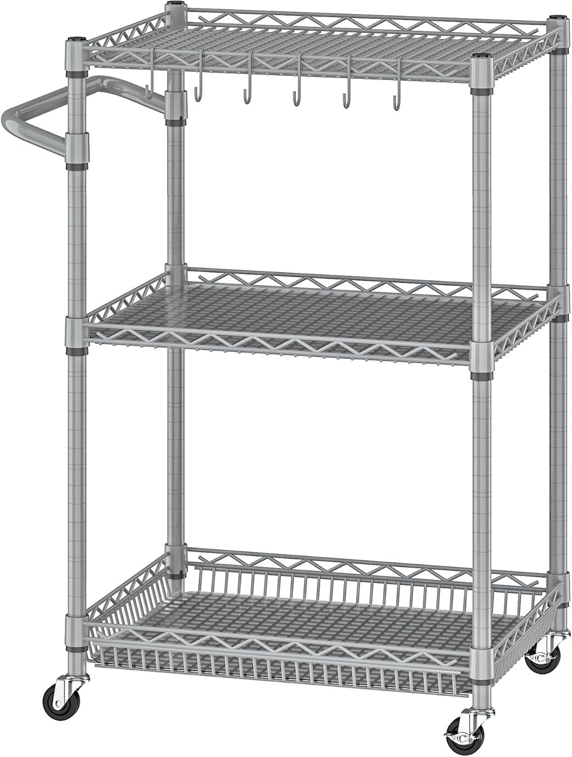 Metal Carts with Wheels: 3 Tier Rolling Utility Cart for Storage