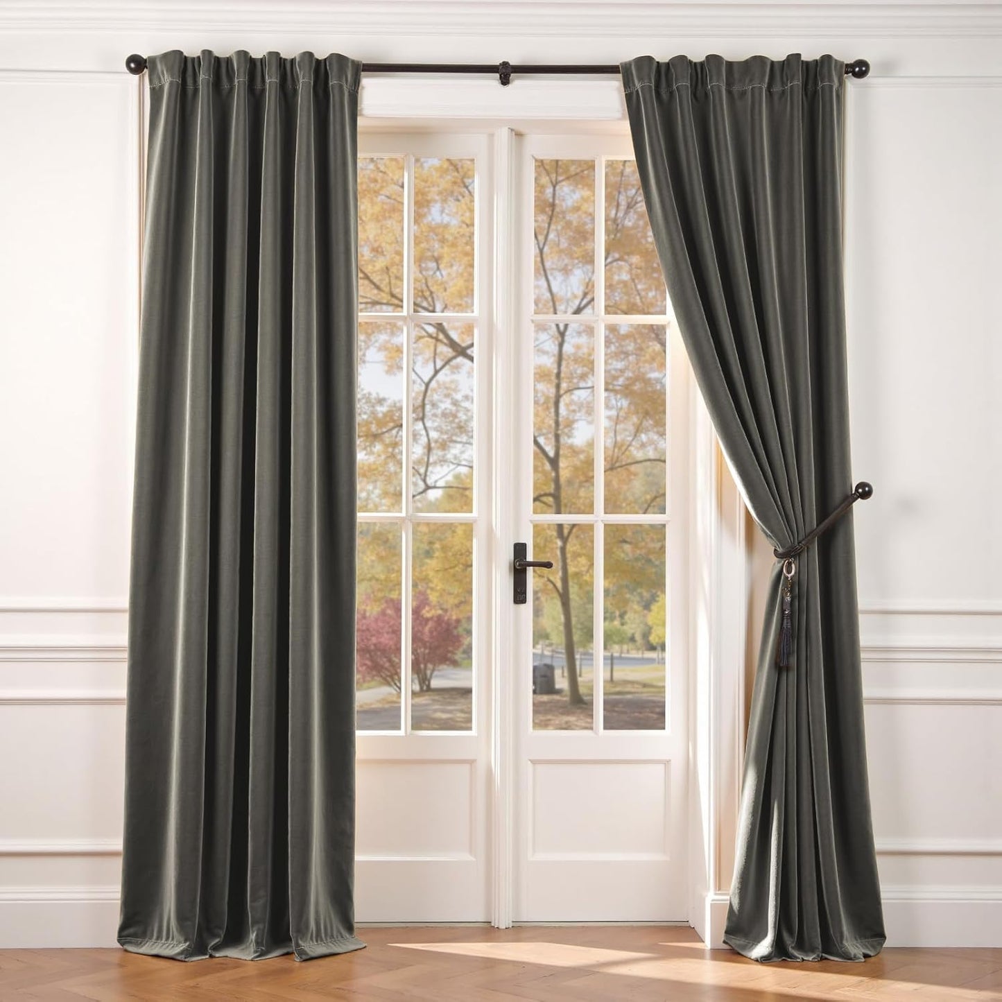 Lazzzy Velvet Curtains Grey Thermal Insulated Drapes for Luxury