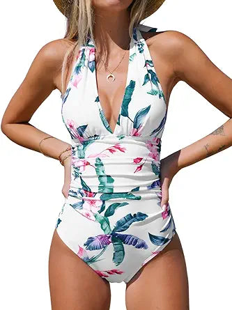 CUPSHE Women V Neck One Piece Swimsuit for Tummy Control