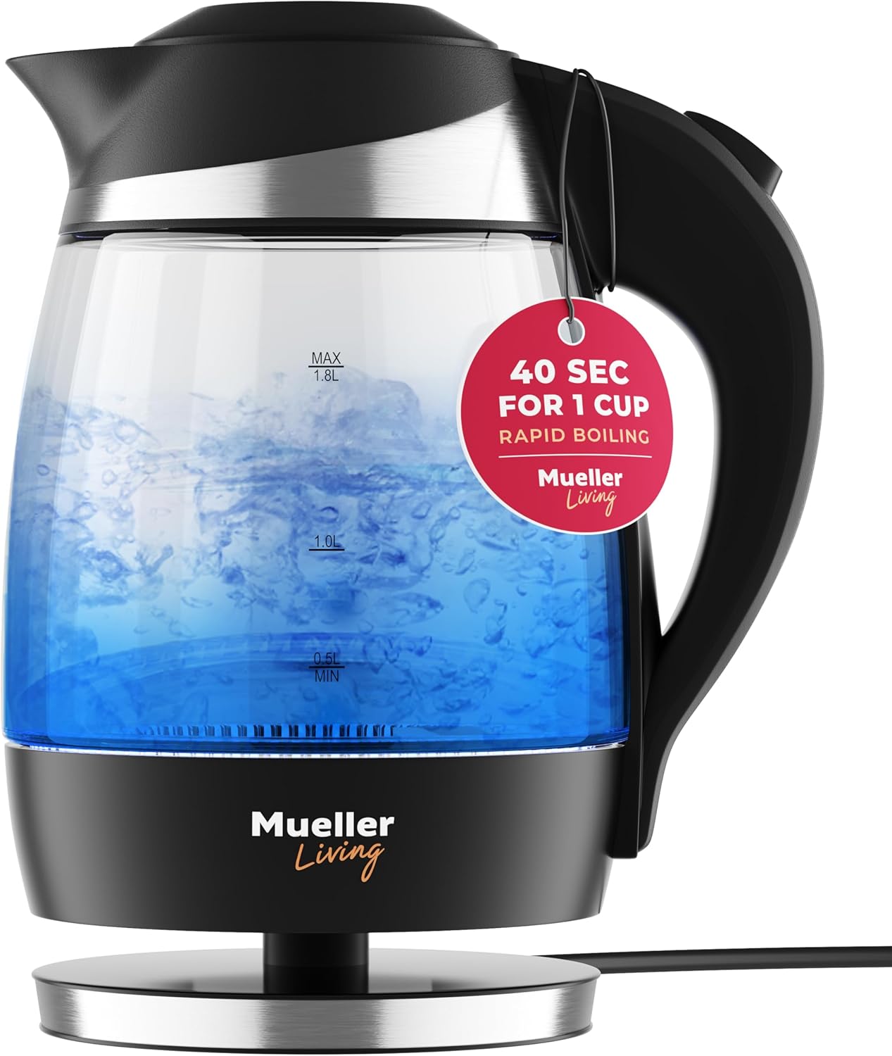Mueller 1500W Electric Kettle - SpeedBoil, LED Light