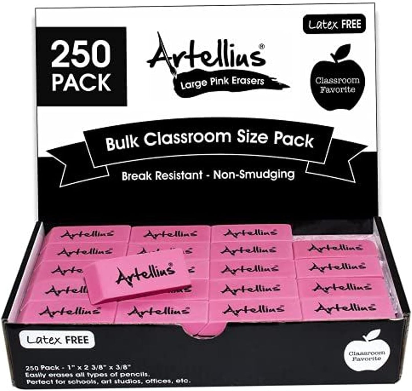 Pink Pencil Erasers for Kids - 250-Pack Smudge-Free Design