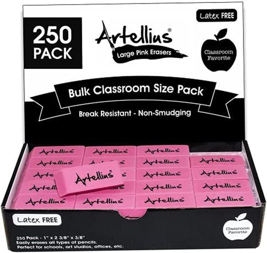 Pink Pencil Erasers for Kids - 250-Pack Smudge-Free Design