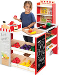 Pretend Play Grocery Store Wooden Supermarket Toy Set - Red
