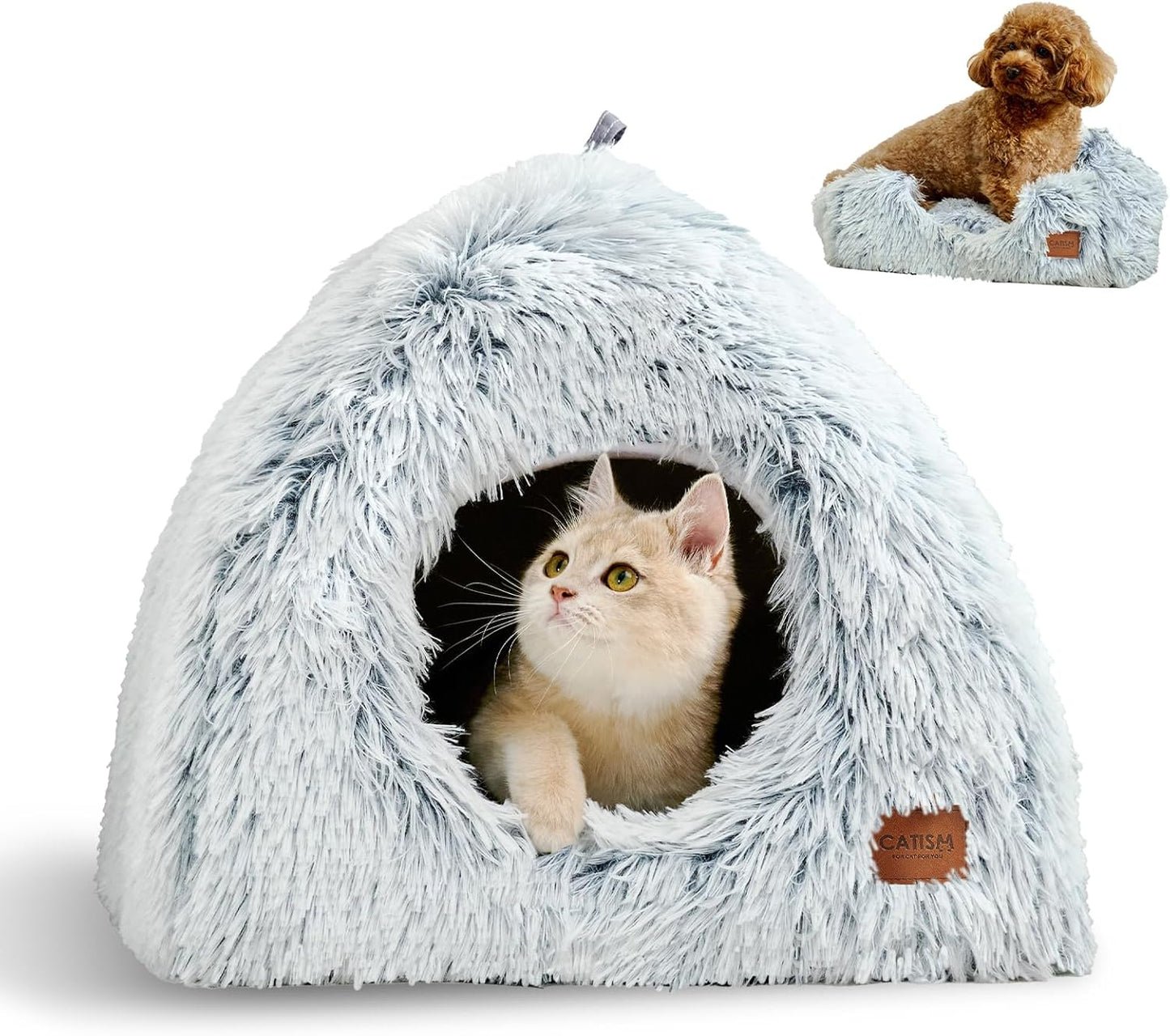 CATISM Cat Beds for Indoor Cats - 2 in 1 Soft Plush Cave Bed