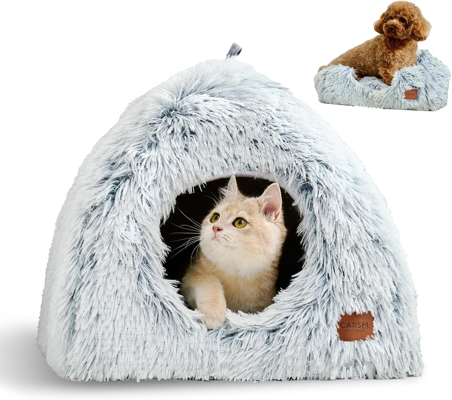 CATISM Cat Beds for Indoor Cats - 2 in 1 Soft Plush Cave Bed