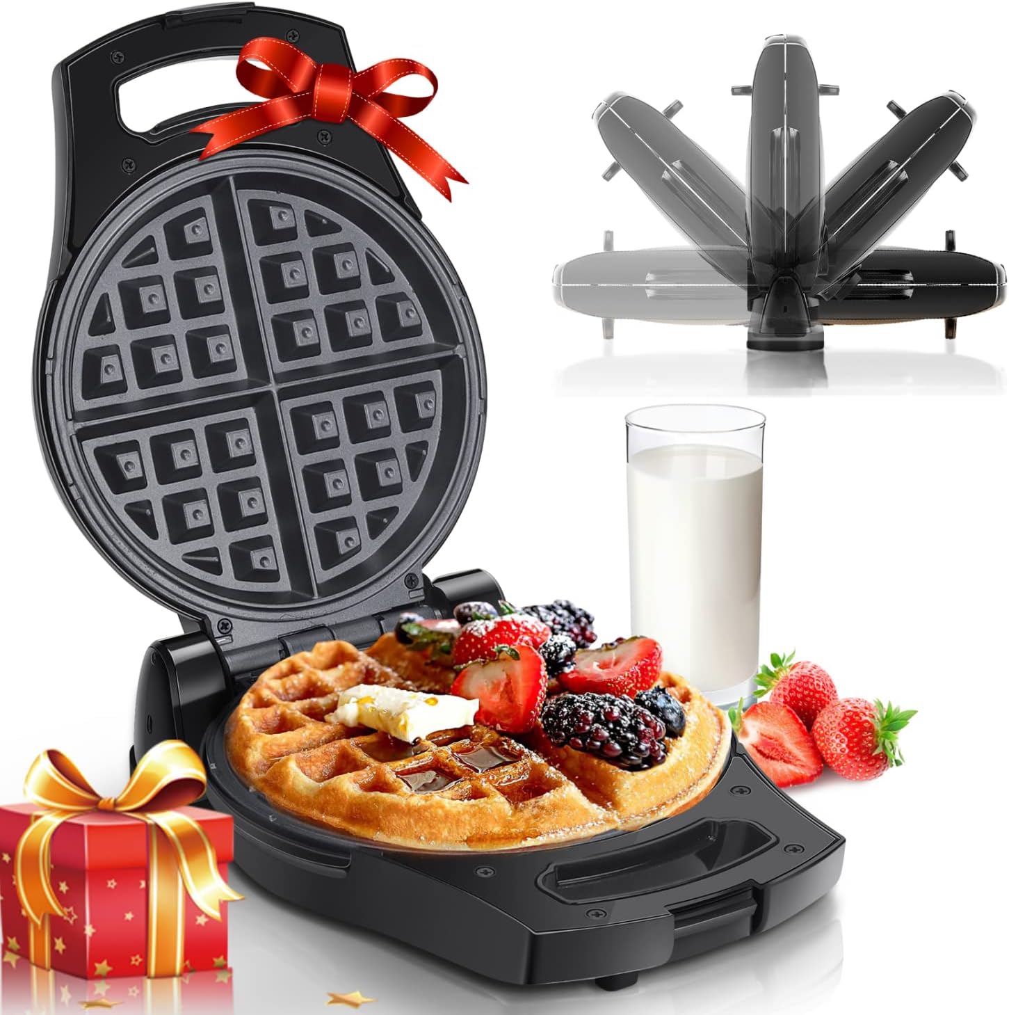 Aigostar 8 Inch Belgian Waffle Maker - Thick Waffles, Non Stick Surface, 900W, Temperature Control