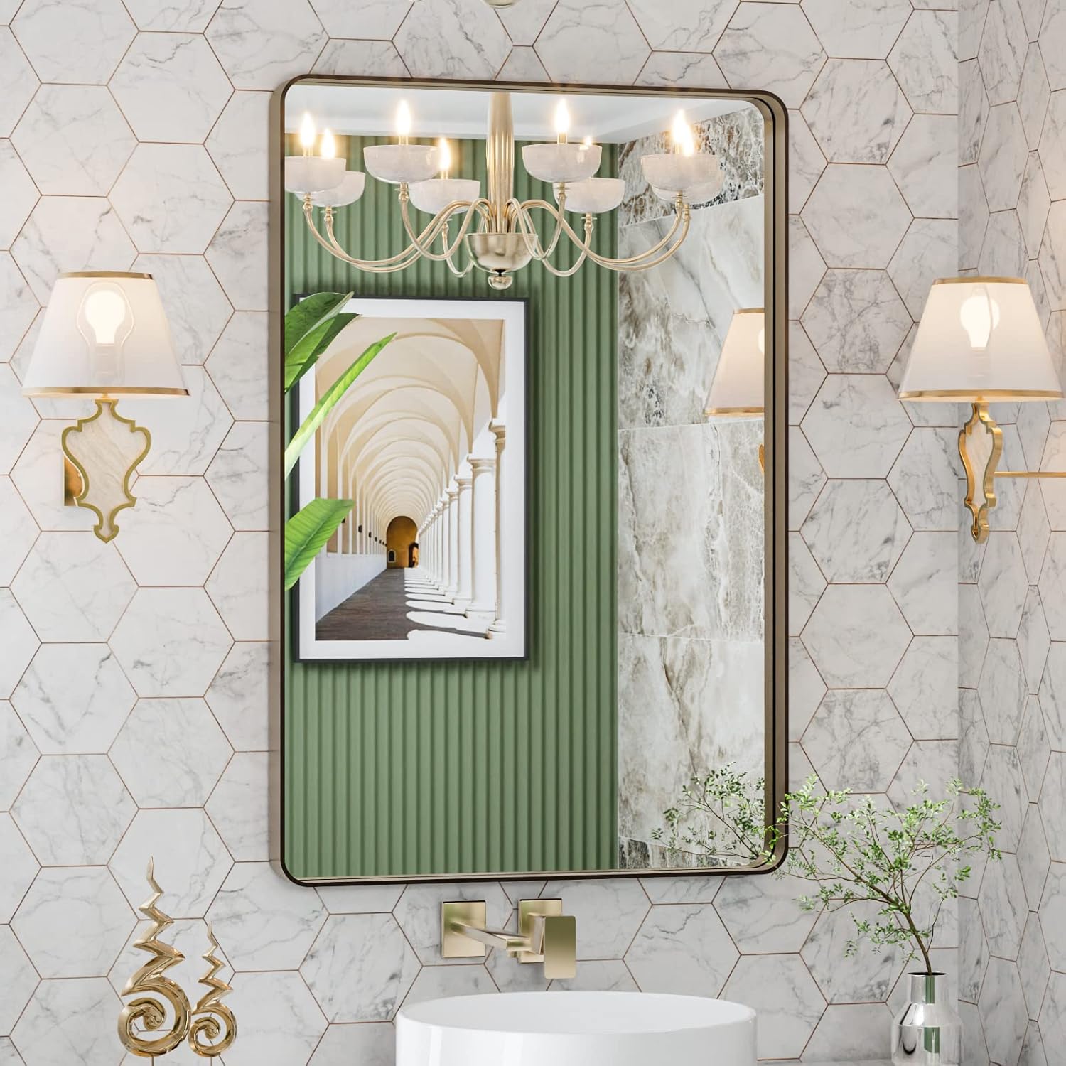 LOAAO 24X36 Bronze Bathroom Mirror with Rounded Rectangle Frame