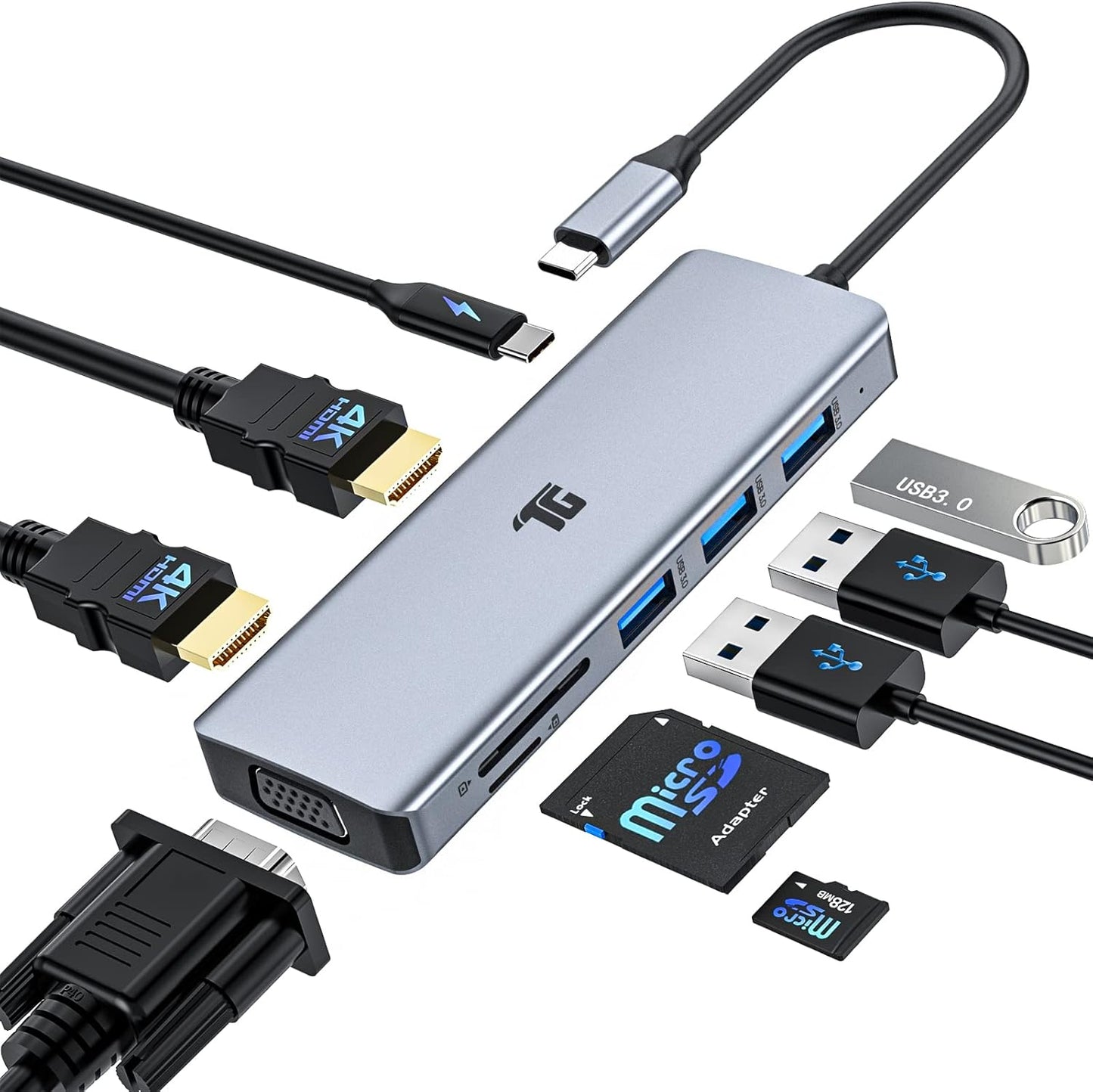 Tiergrade 9-In-1 Triple Display USB C Hub