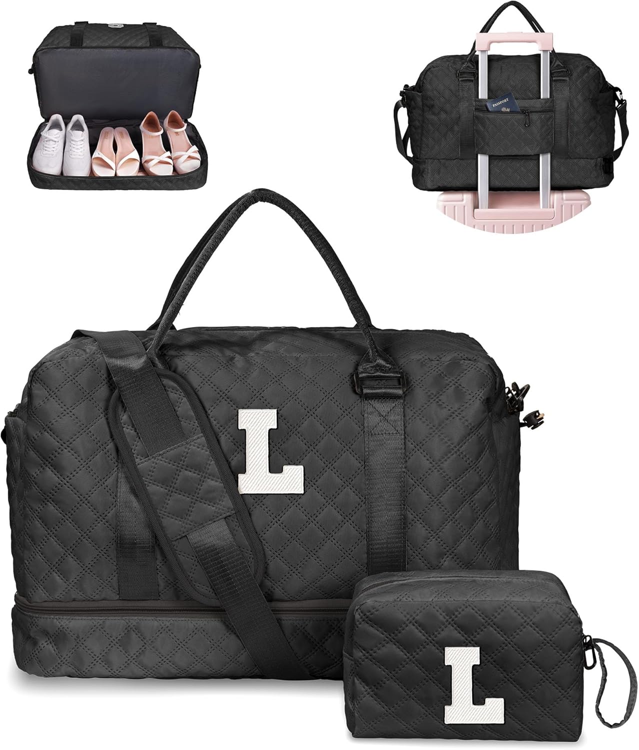 Personalized Initial Duffle Bag with Shoe Compartment for Travel