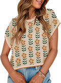 ZESICA Womens Summer Printed Cap Sleeve Crew Neck Top - Casual Cute