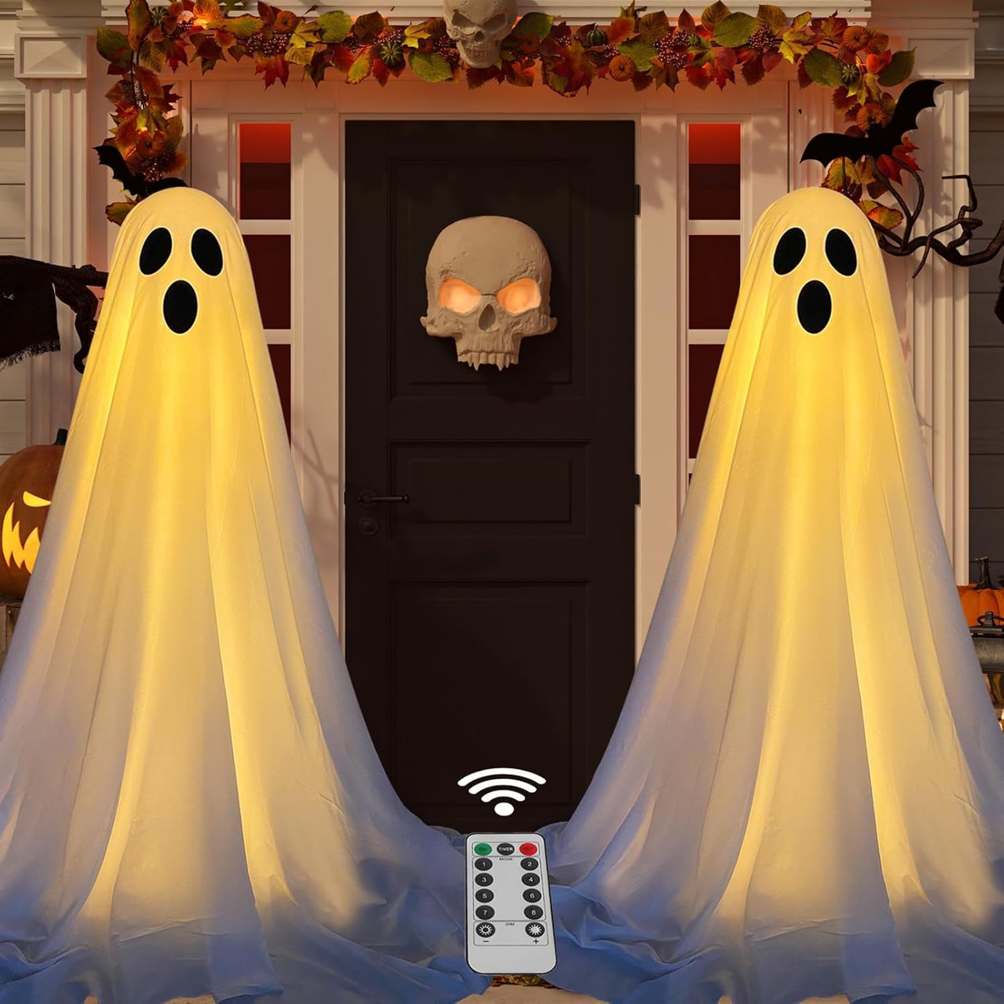 Spooky Halloween Ghost Decor with Remote String Lights for Yard