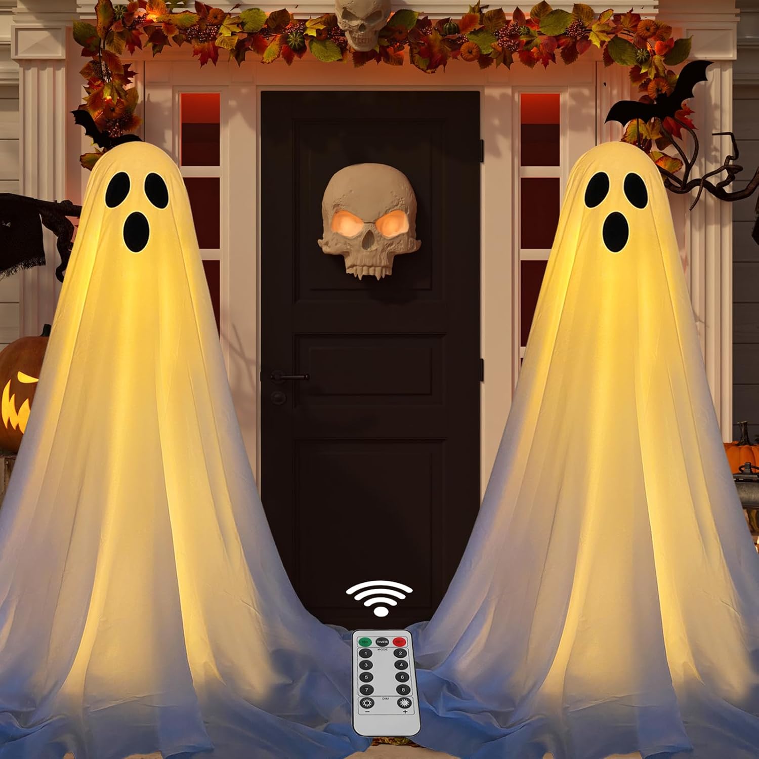 Spooky Halloween Ghost Decor with Remote String Lights for Yard