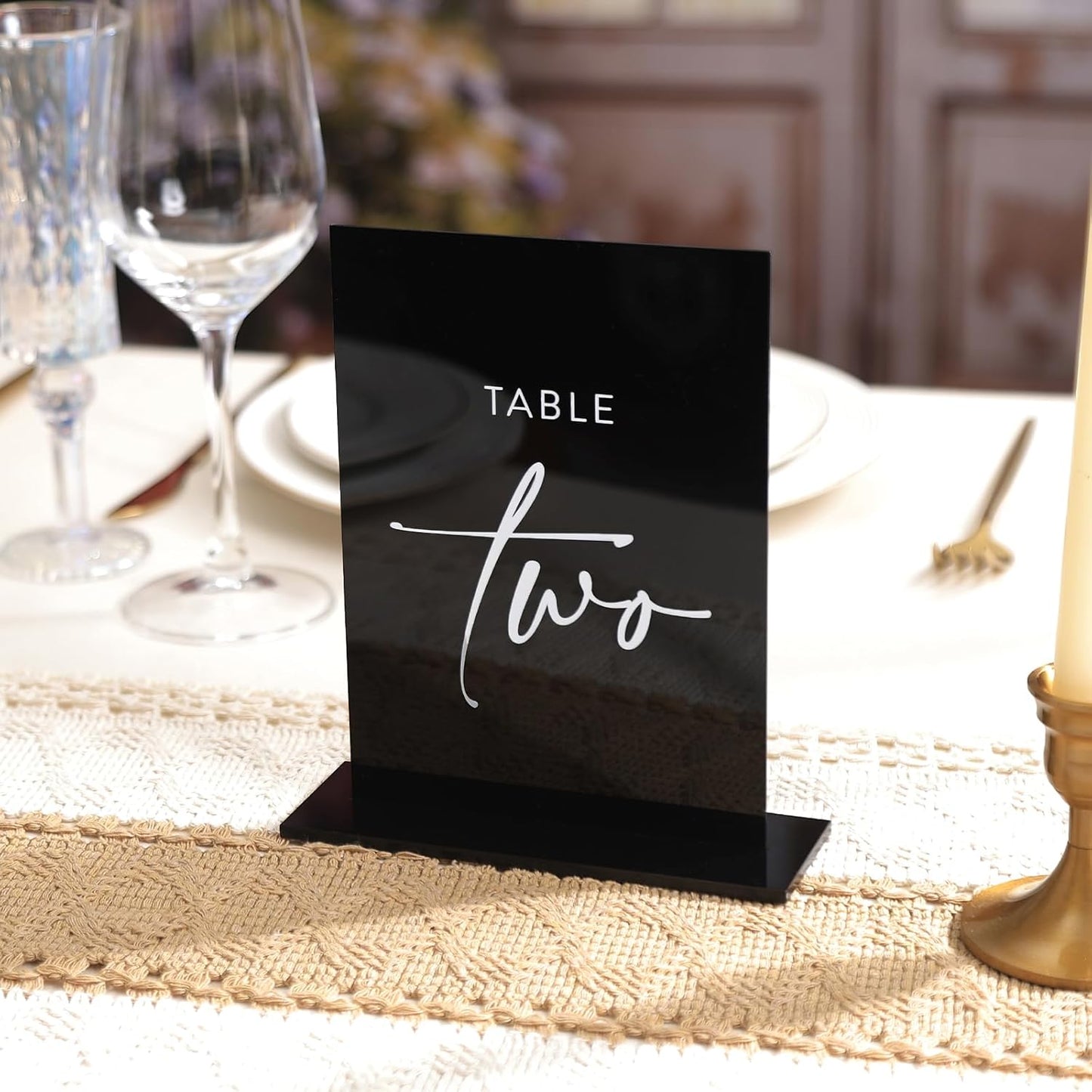 Black Wedding Double Sided Table Numbers with Stands Set 1-15