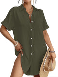 Women Swimsuit Coverup Shirt Dress Button Down (Style RWVF)