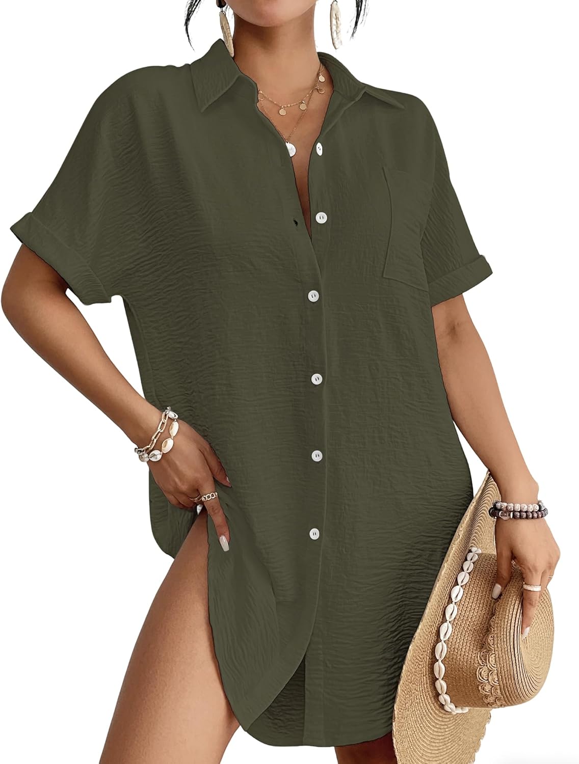 Stylish Bsubseach Women Swimsuit Coverup Shirt Dress for Summer