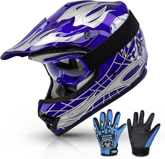Youth Kids Dirt Bike Helmet with Goggles and Gloves for Safety