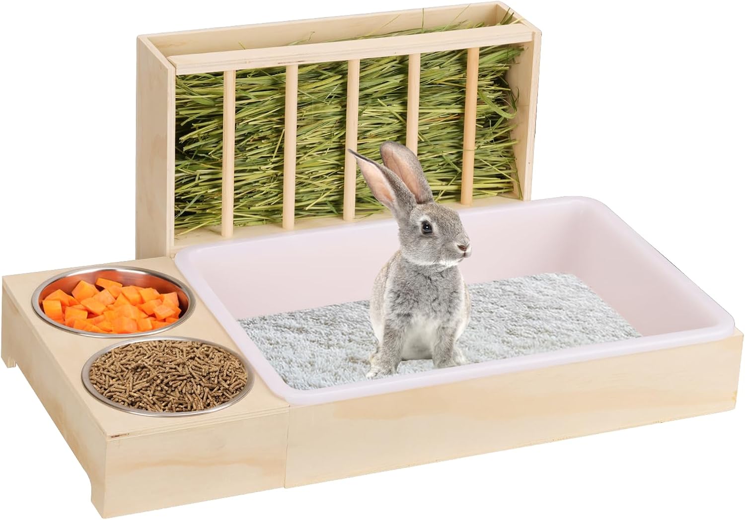 3 in 1 Rabbit Litter Box with Hay Feeder for Small Animals