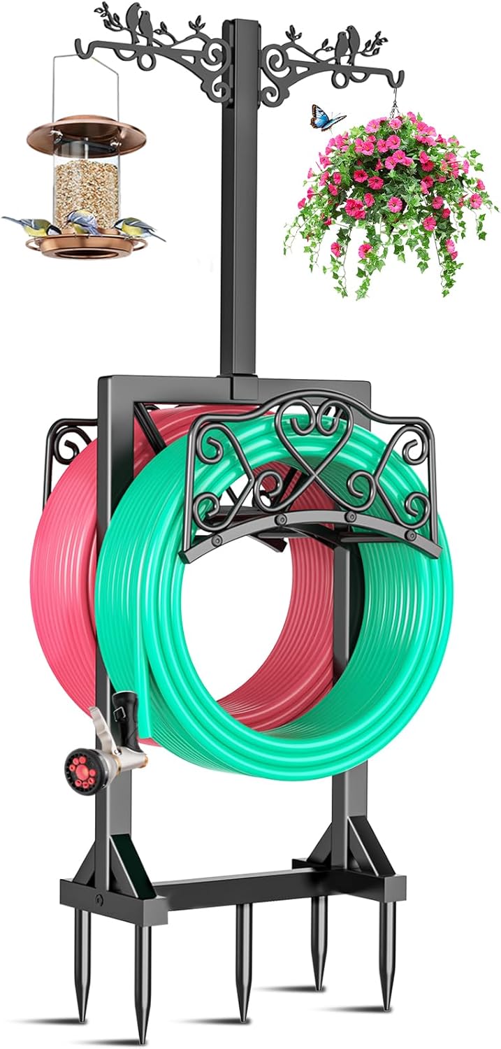 Double-Sided Heavy Duty Garden Hose Holder with Bird Statues