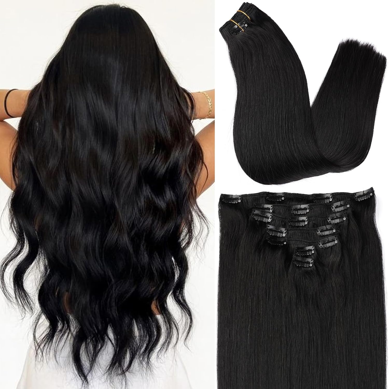 ORIGEN Clip in Hair Extensions for Women - Natural Black 12 in