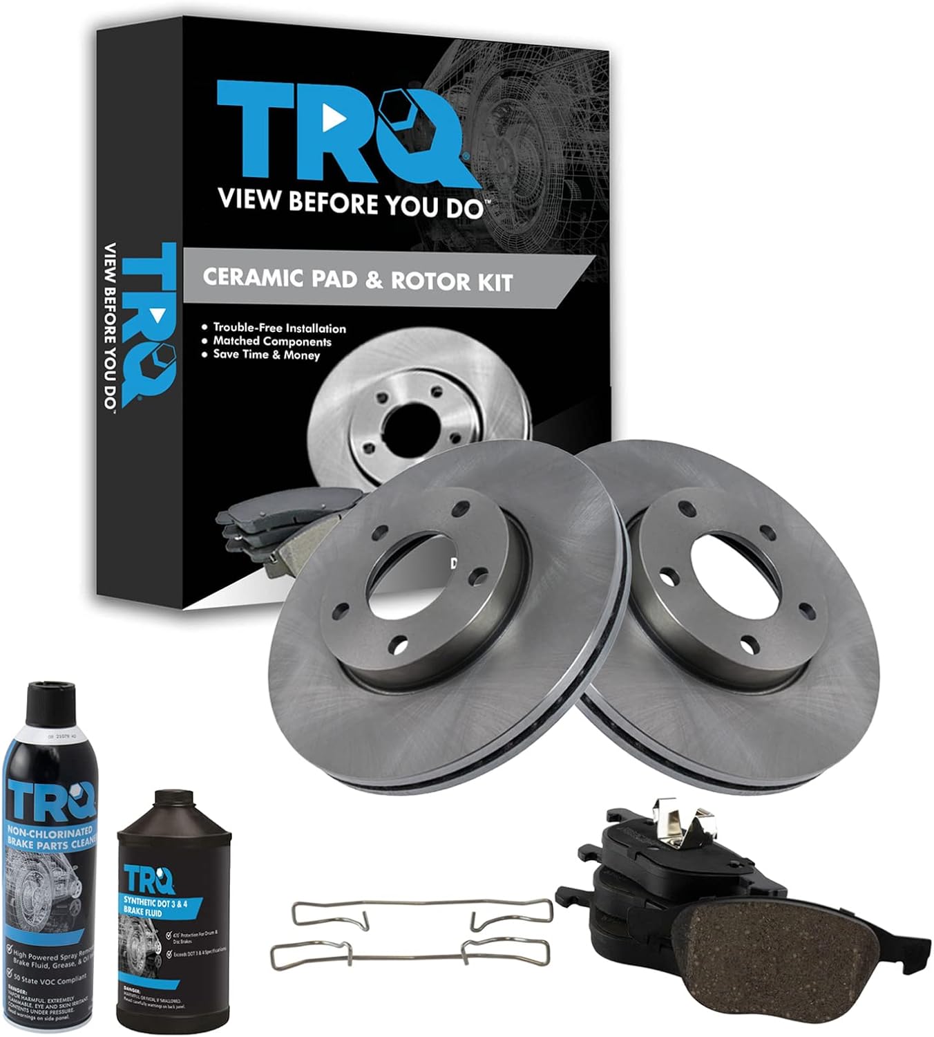 TRQ Front Brake Pad & Rotor Kit for 2004-2013 Mazda 3 Vehicles