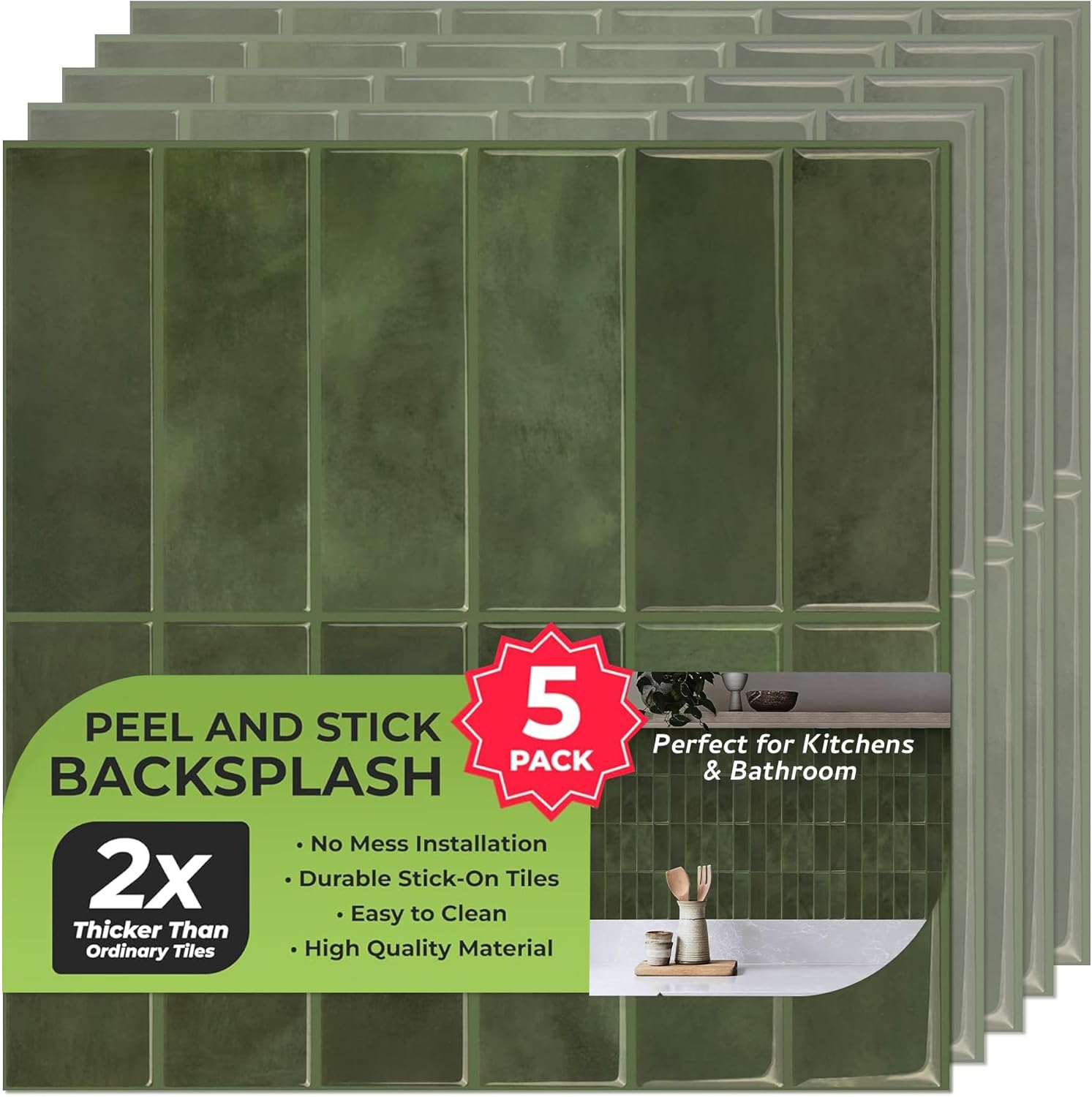 5 Pack Peel and Stick Backsplash Subway Tiles for Easy DIY