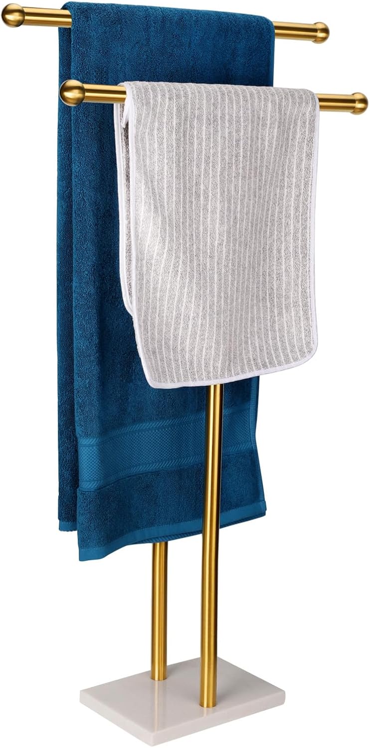Sturdy Double-T Shape Towel Rack with Marble Base for Bathroom