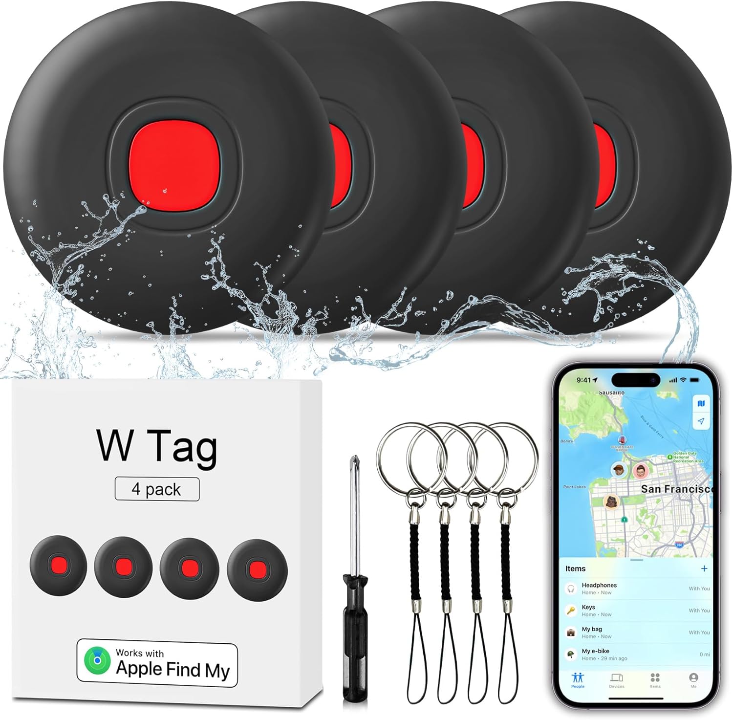 Smart Key & Item Finder Set, IP68 Waterproof, Bluetooth Track, iOS Compatible