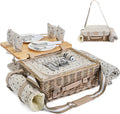 Multifunctional Wicker Picnic Basket Set for 4 - Detachable Table