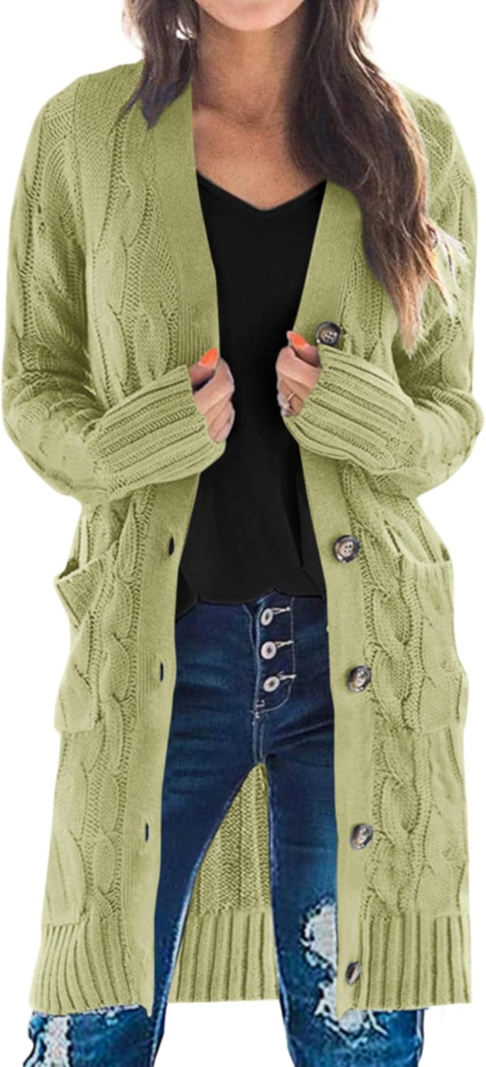 PRETTYGARDEN Long Sleeve Cable Knit Cardigan for Women 2025