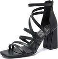 Women's Chunky Heeled Sandals - Square Open Toe Ankle Strappy Heels