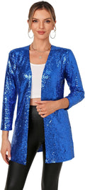 Women's Sequin Jacket Long Sleeve Open Front Blazer - Sparkle sleeves