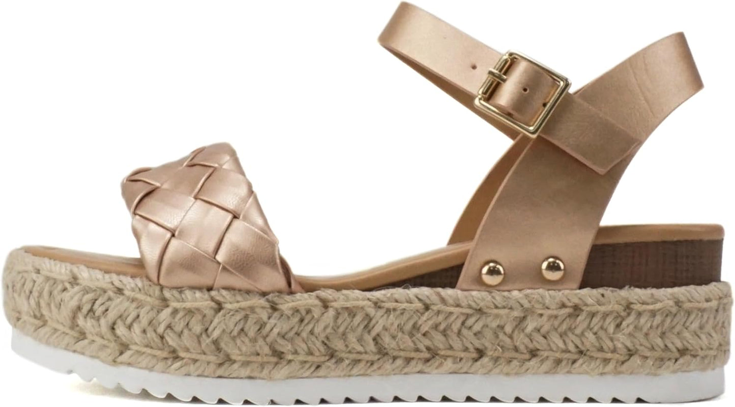 Soda CLIP Women Open Toe Ankle Strap Platform Espadrille Sandal