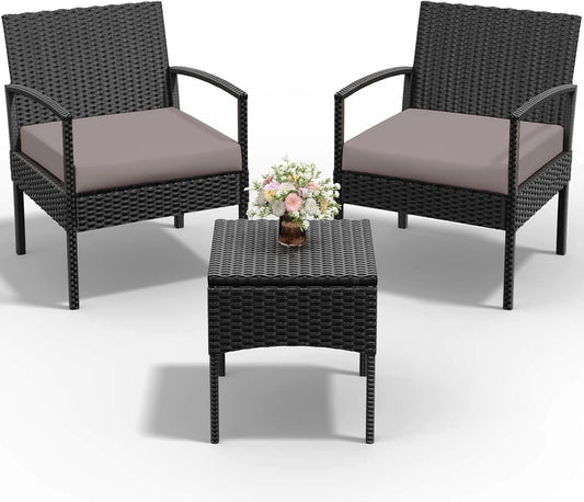 PROHIKER 3 PCS Patio Rattan Conversation Chairs Set for Outdoors