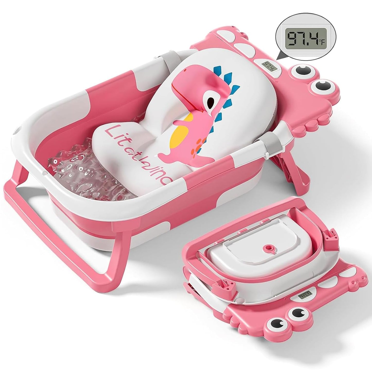Foldable Baby Bathtub with Thermometer & Cushion - Portable and Practical!