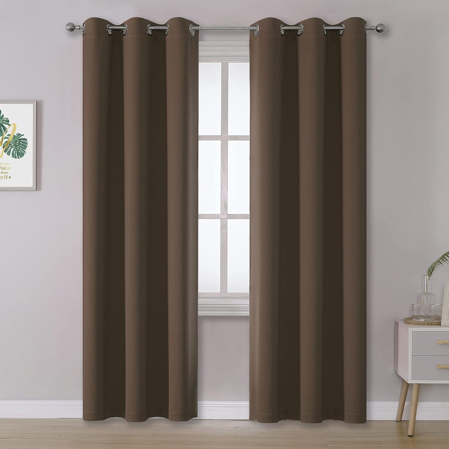 DUALIFE Brown 96 Inches Long Blackout Curtains for Privacy