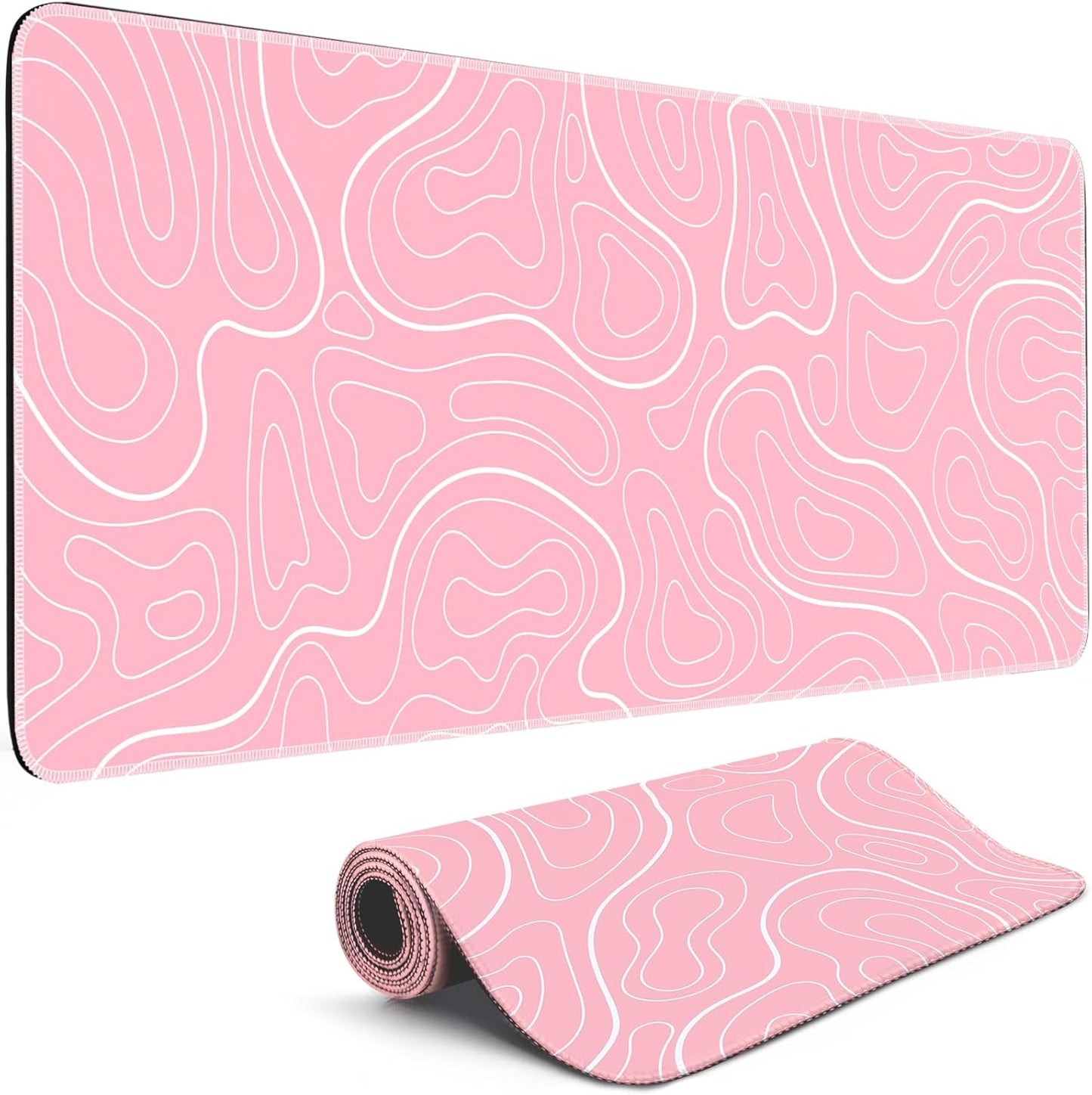 Pink XL Gaming Mouse Pad 31.5 x 11.8 in Non-Slip Base, Stitched Edges