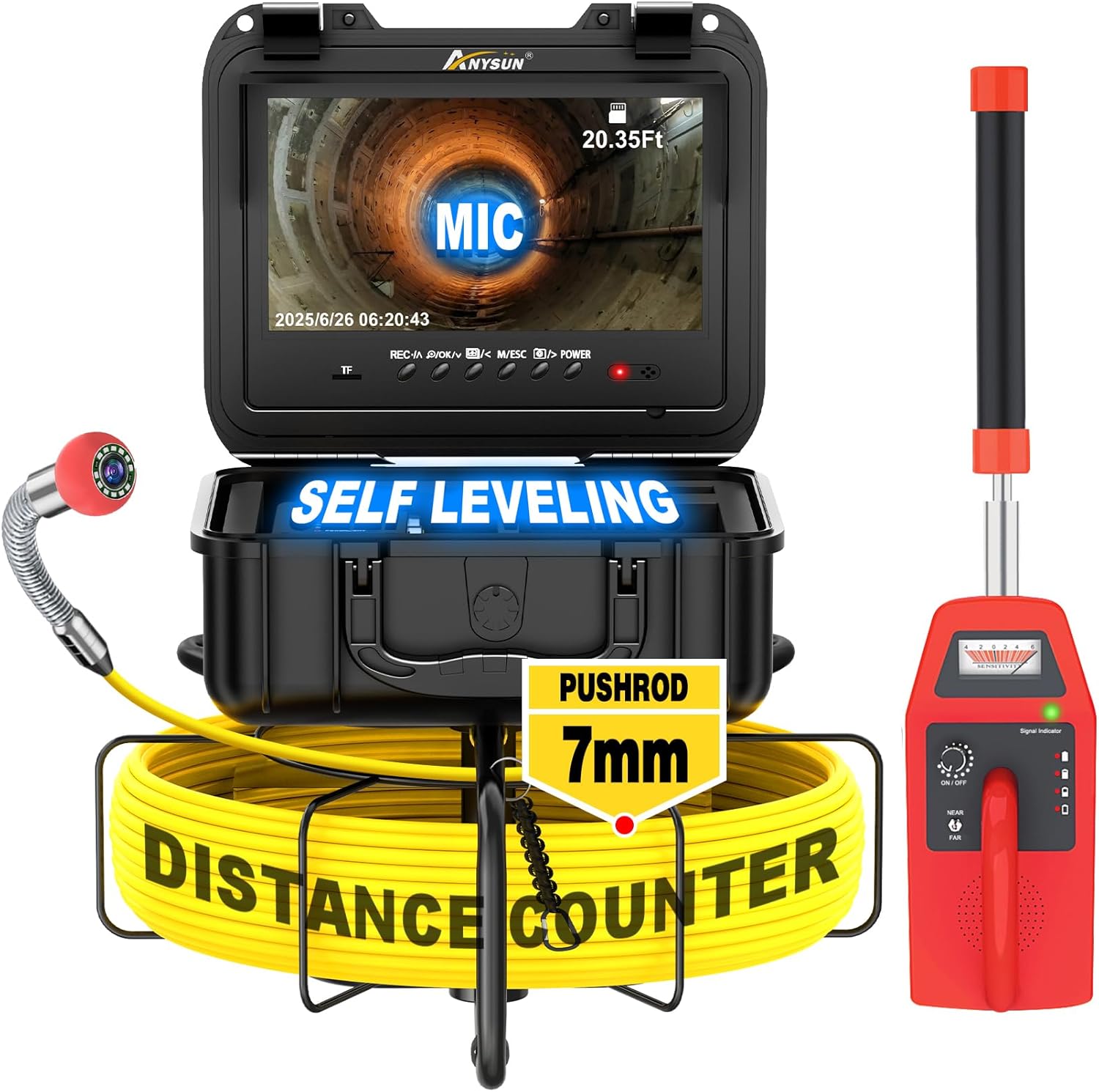Anysun Self Leveling Sewer Camera with Locator and 300Ft Cable