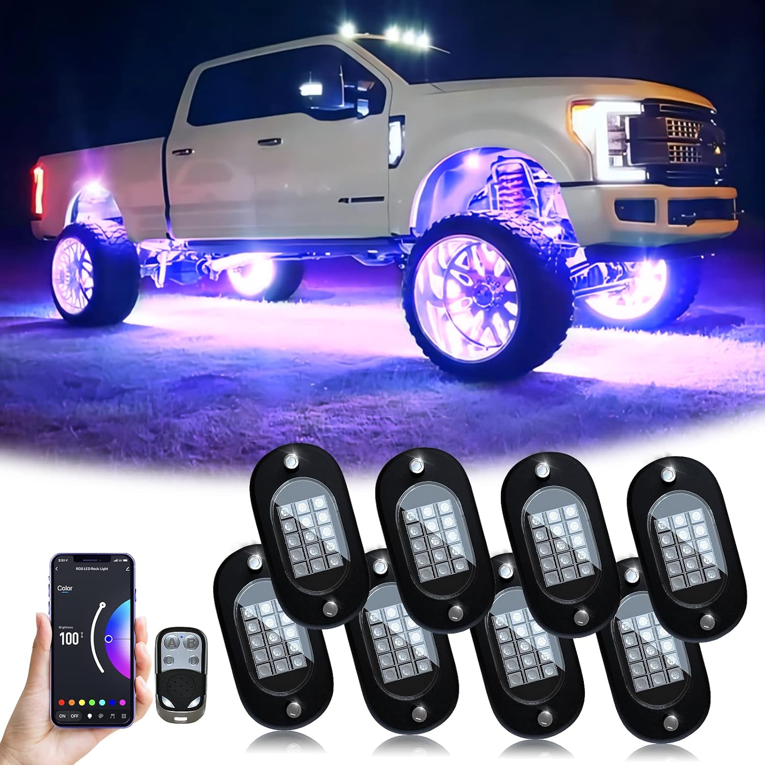 YiLaie Rock Lights for Trucks - RGB LED Pods with APP Control