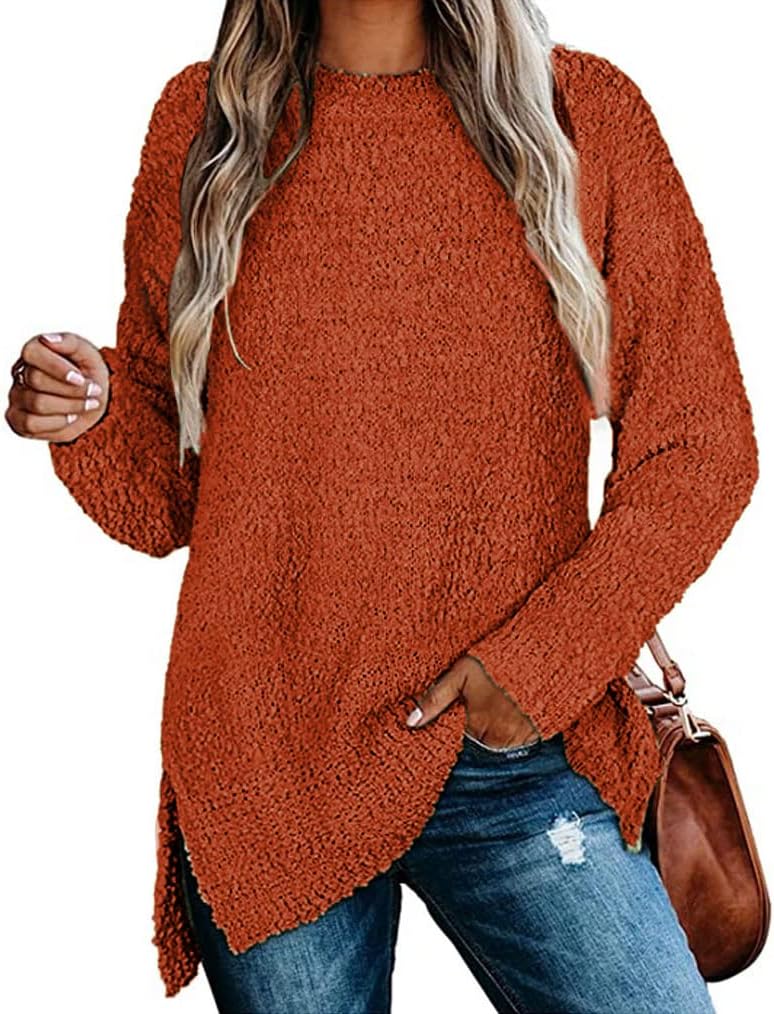 Qearal Women's Long Sleeve Fuzzy Knitted Sweater for Comfort