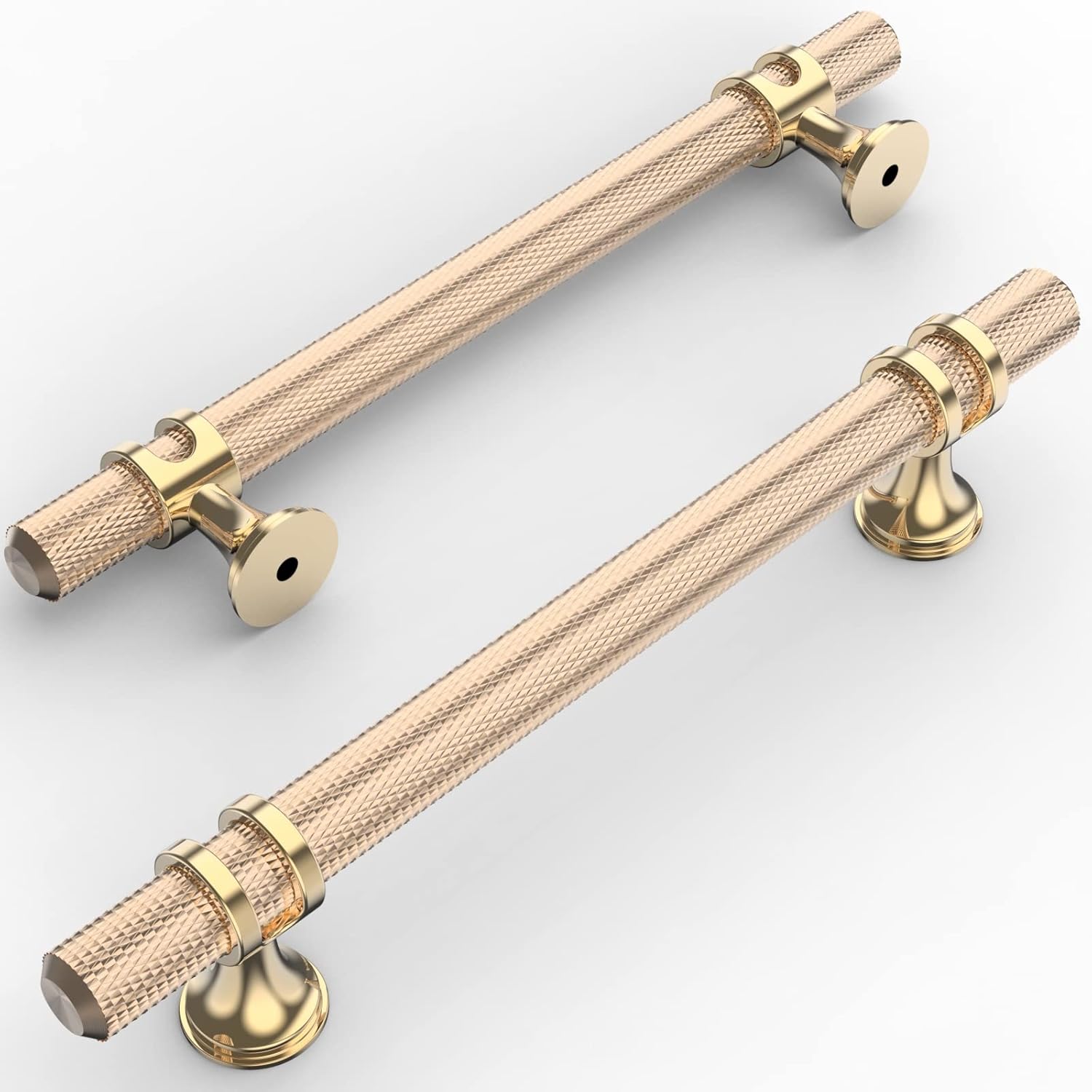 Knurled Gold Cabinet Pulls for Kitchen and Wardrobe - 10 Pack