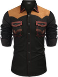 COOFANDY Men's Western Cowboy Embroidered Long Sleeve Shirt - Retro