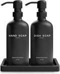 Black Glass Hand and Dish Soap Dispenser Set - Minimalist Countertop