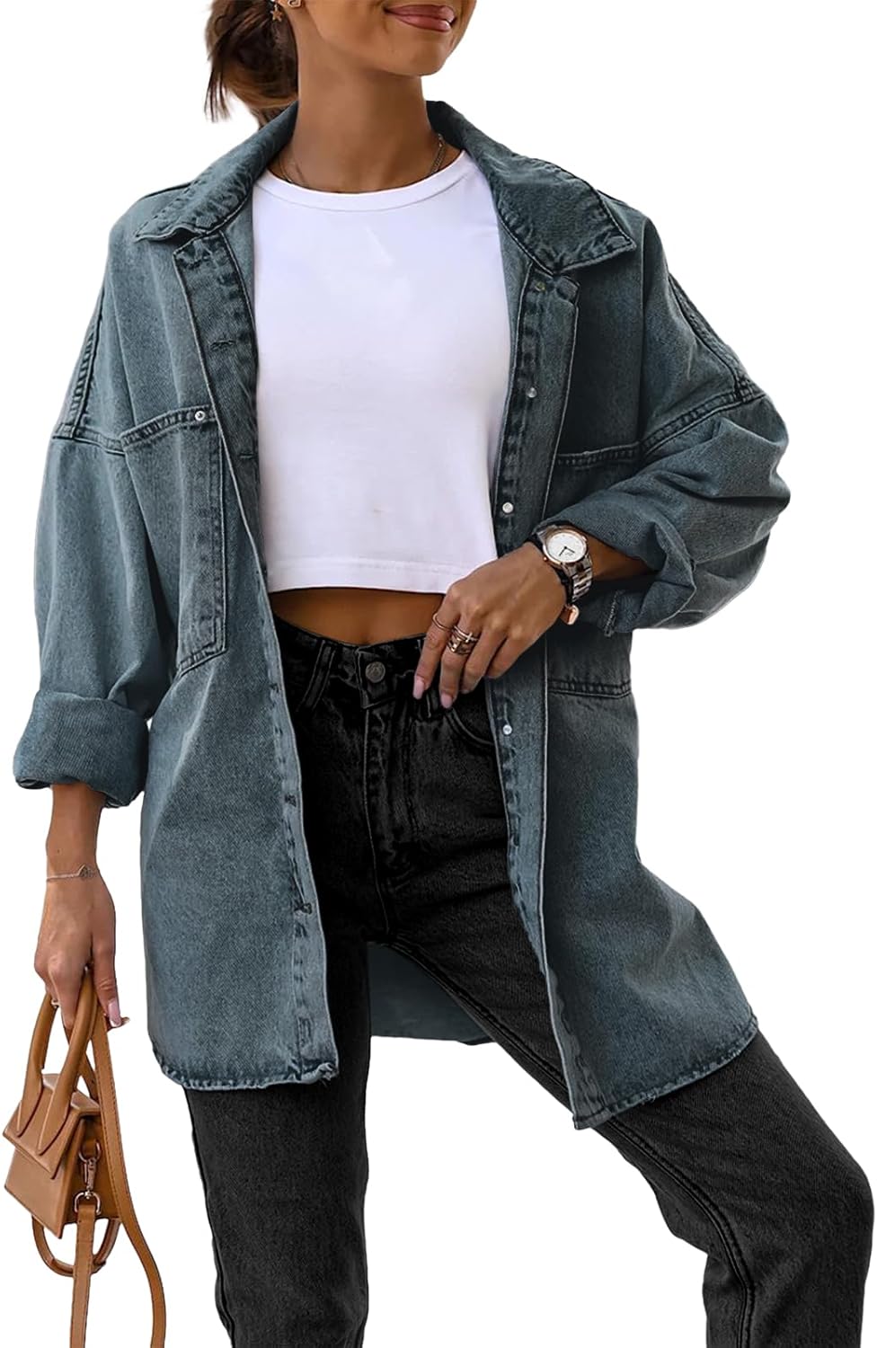 Oversized Denim Jackets for Women - Casual Button Down Style