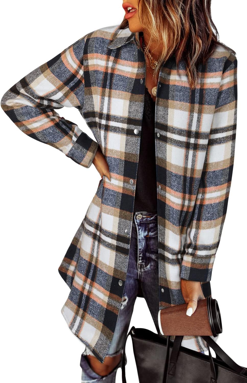 EVALESS Color Block Plaid Shacket Jacket for Women in Fall Fashion