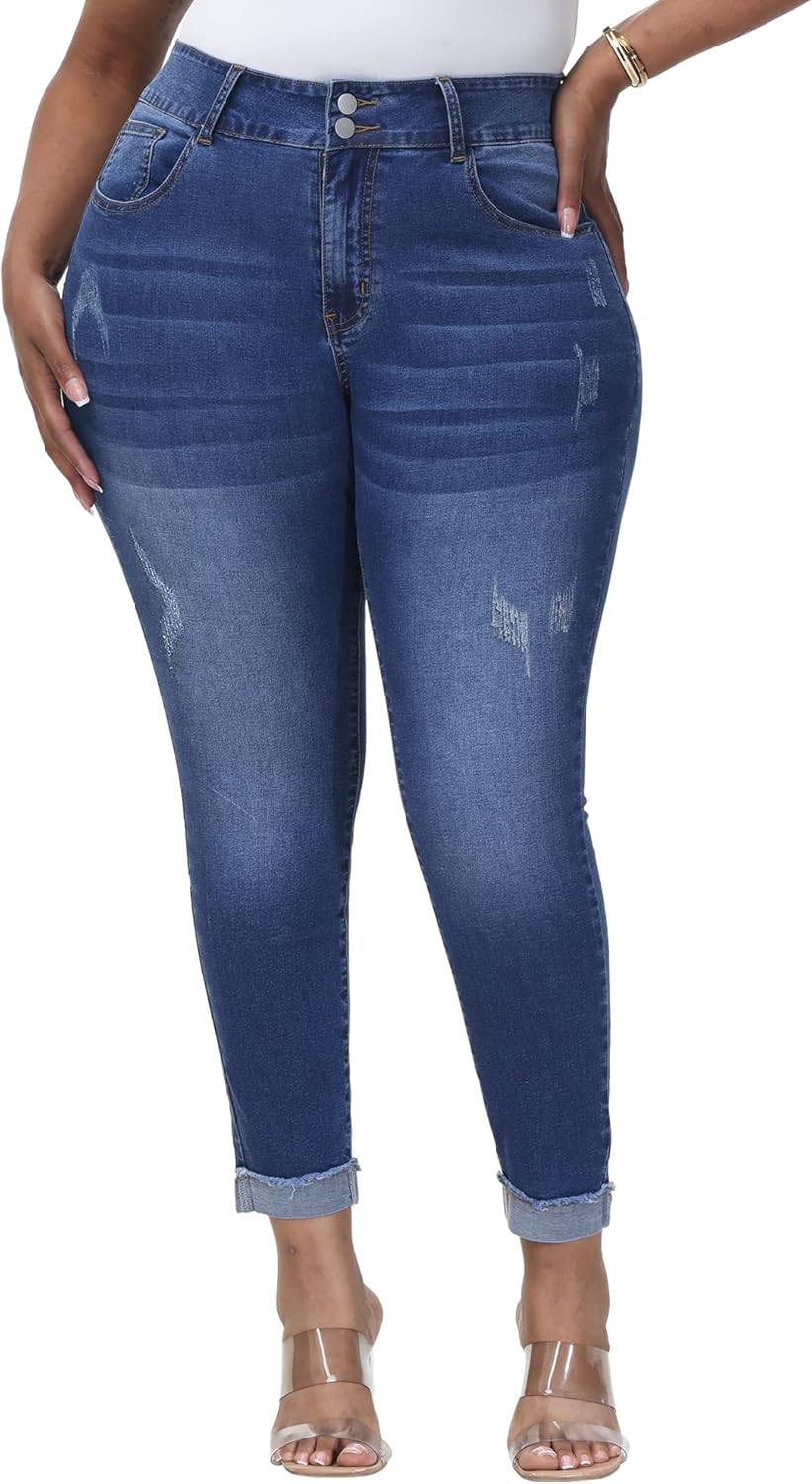 Womens Plus Size Skinny Jeans High Waisted Stretchy Classic Fit